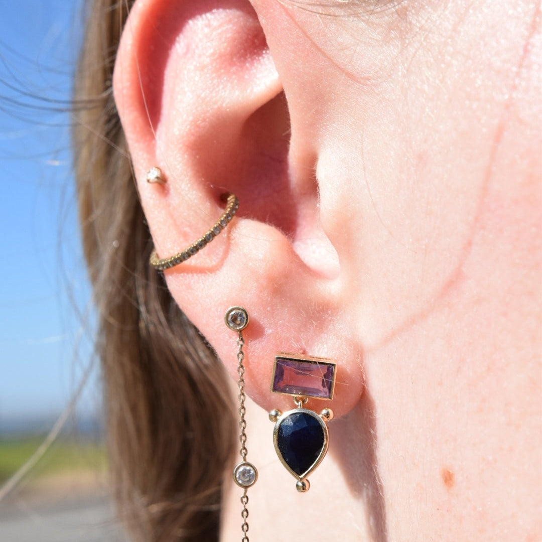 9ct Yellow Gold Amethyst & Pink Sapphire Earrings