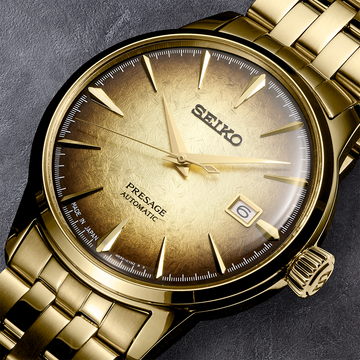Seiko Presage Automatic Gold Stainless Steel Watch with Beige Dial